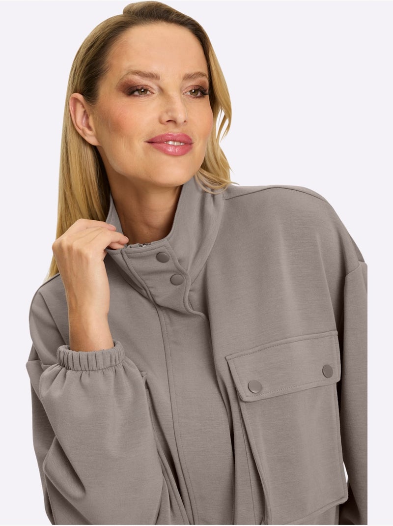 Veste Sweat 2 Poches Soufflet - Taille Standard - Helline Gris taupe - Kiabi