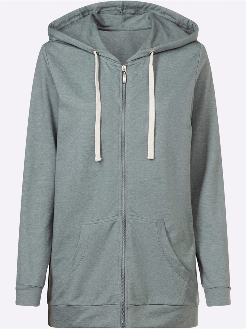Veste sweat à capuche avec glissière et poches kangourou - Taille standard - Moda Vilona Vert - Kiabi