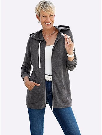 Veste sweat à capuche avec glissière et poches kangourou - Taille standard - Moda Vilona
