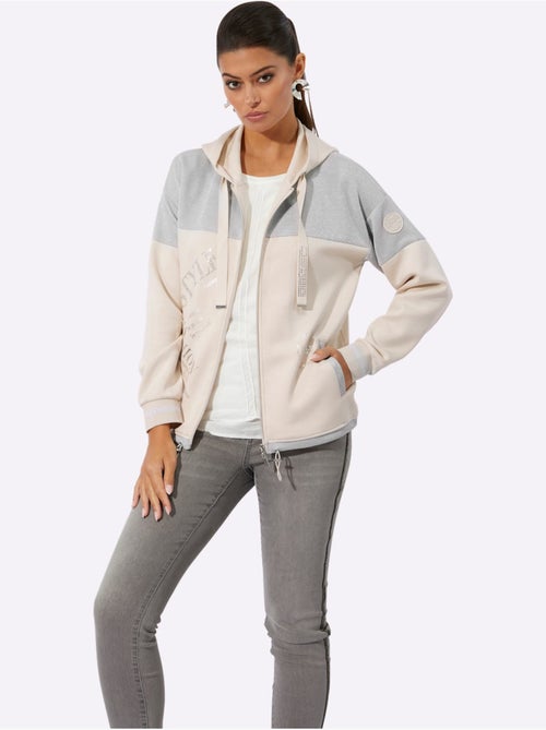 Veste sweat à capuche bicolore avec cordon et poches manches longues - taille standard - helline - Kiabi
