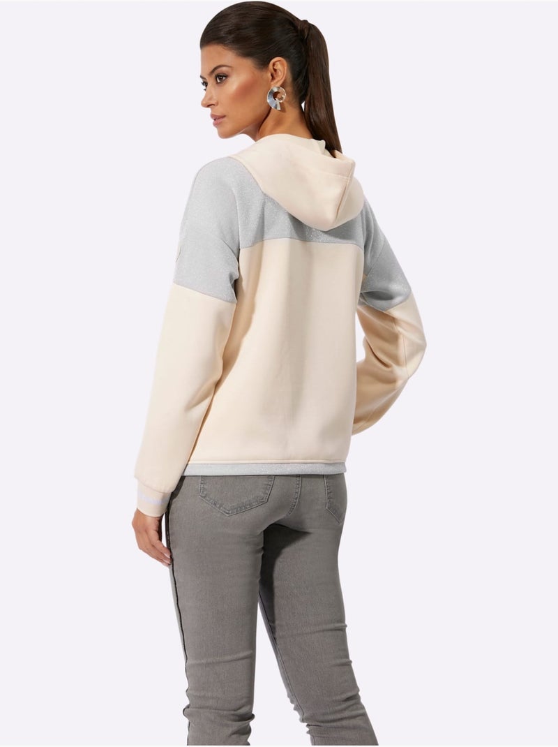 Veste sweat à capuche bicolore avec cordon et poches manches longues - taille standard - helline Argent - Kiabi