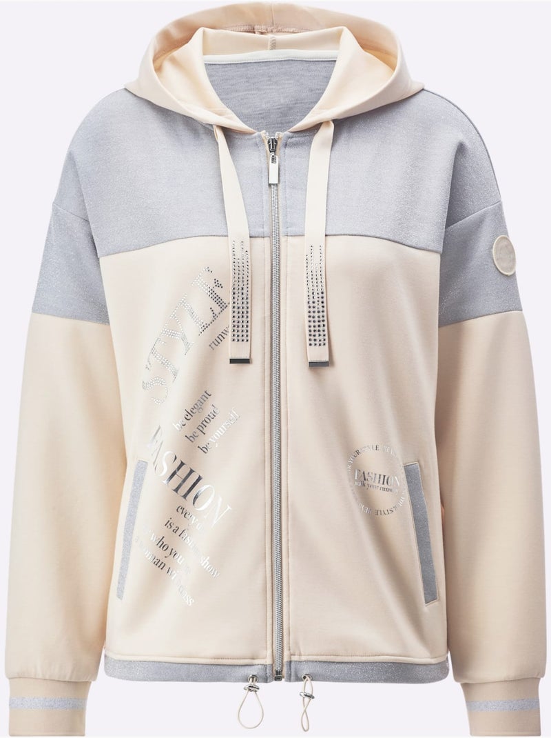 Veste sweat à capuche bicolore avec cordon et poches manches longues - taille standard - helline Argent - Kiabi