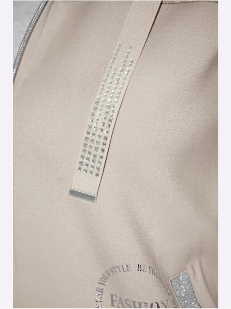 Veste sweat à capuche bicolore avec cordon et poches manches longues - taille standard - helline Argent - Kiabi