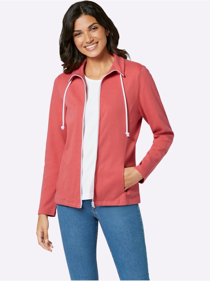 Veste sweat à col revers avec glissière et poches - Taille standard - Moda Vilona Rose - Kiabi