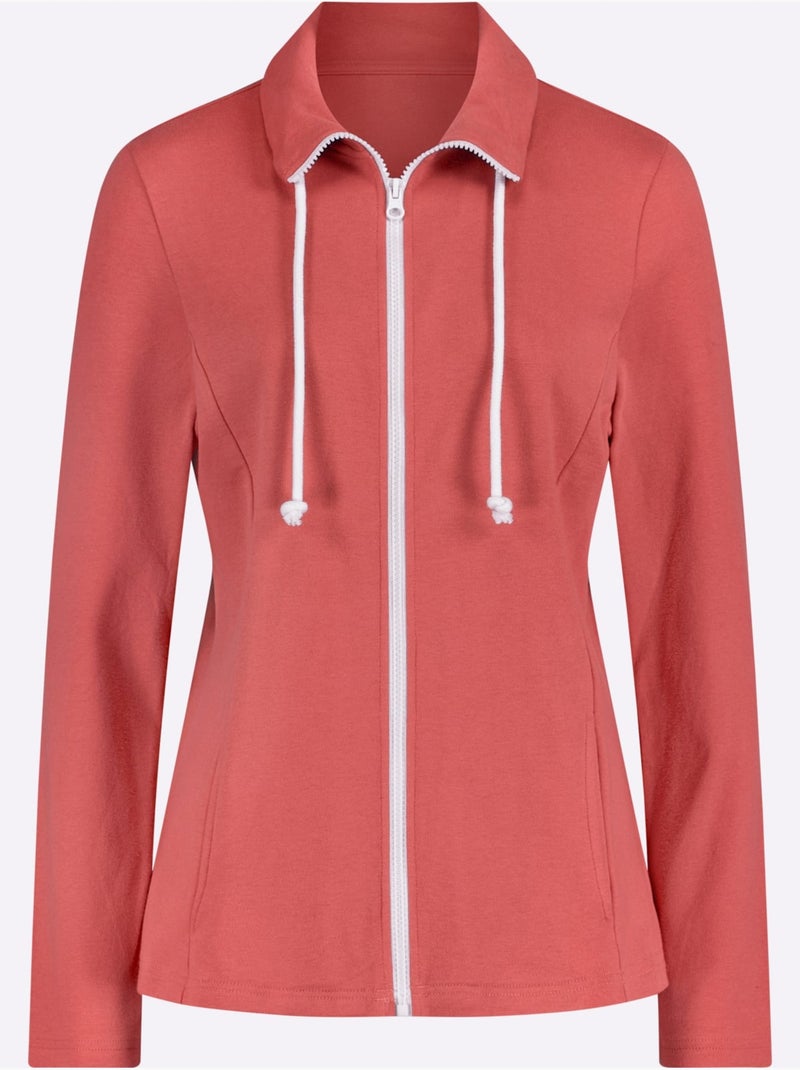Veste sweat à col revers avec glissière et poches - Taille standard - Moda Vilona Rose - Kiabi