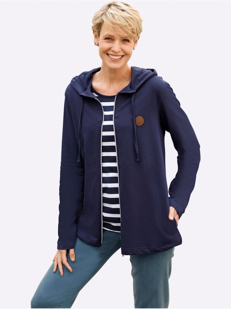 Veste sweat capuche avec coulisse et lien à nouer - taille standard - moda vilona Bleu marine - Kiabi
