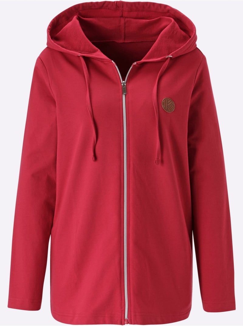 Veste sweat capuche avec coulisse et lien à nouer - taille standard - moda vilona Rouge - Kiabi