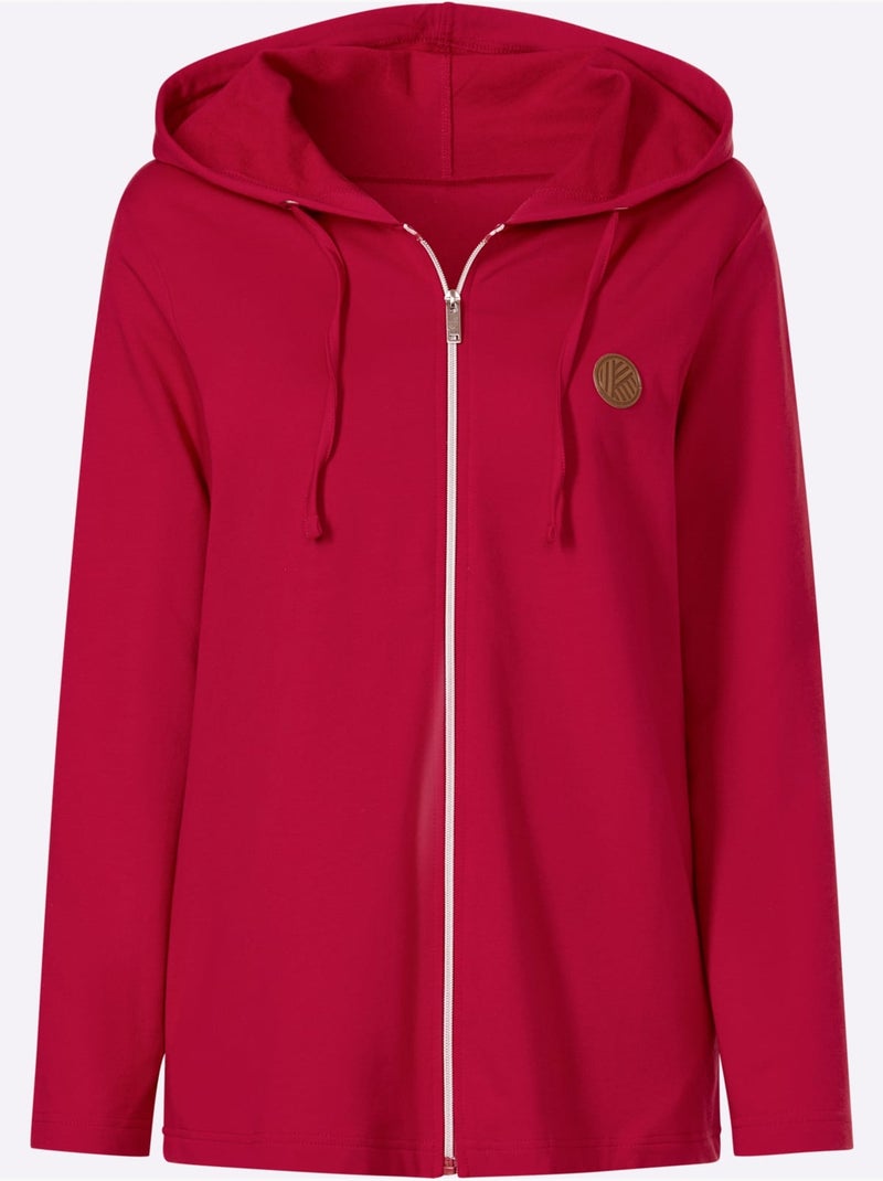 Veste sweat capuche avec coulisse et lien à nouer - taille standard - moda vilona Rouge - Kiabi