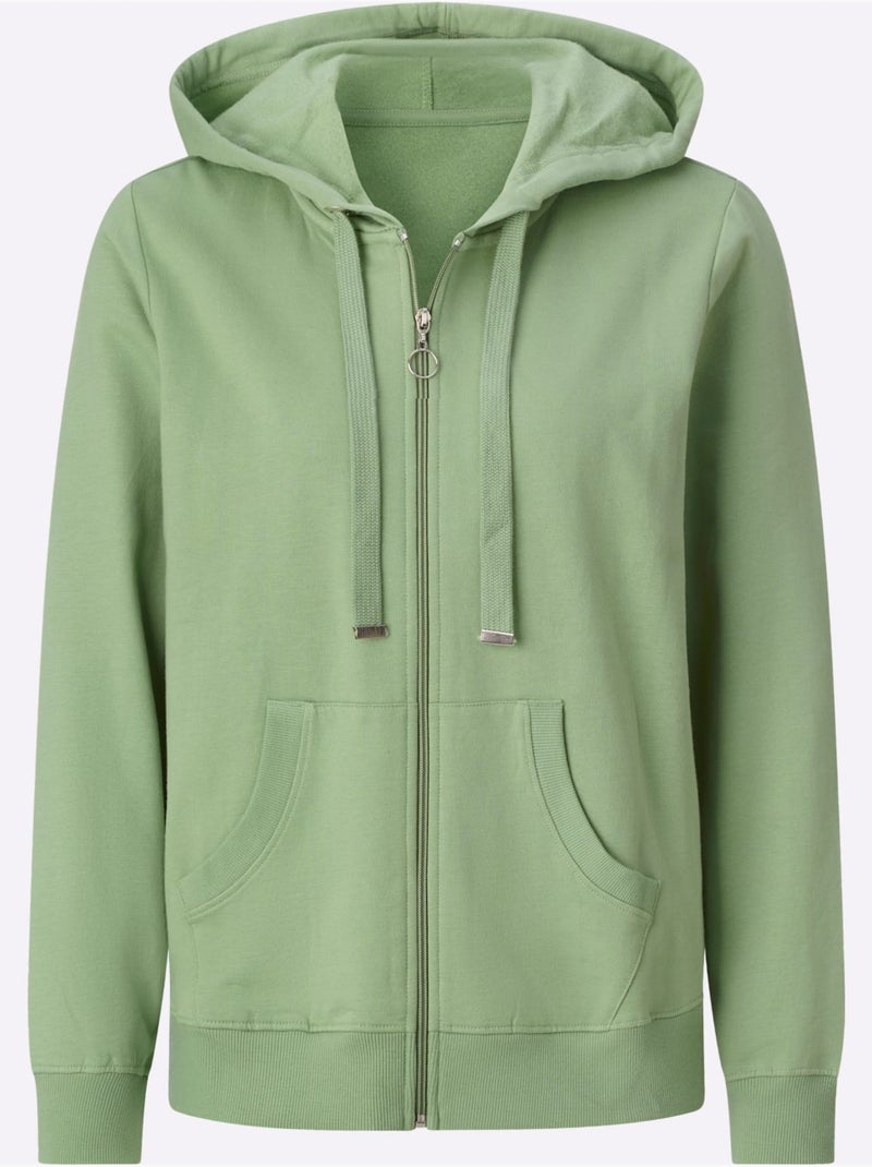 Veste sweat pur coton - taille standard - witt Vert eucalyptus - Kiabi