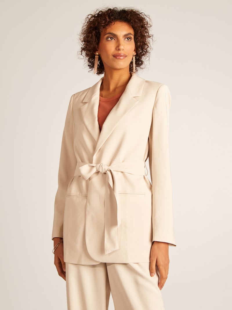 Veste tailleur avec ceinture à nouer BEIGE - Kiabi