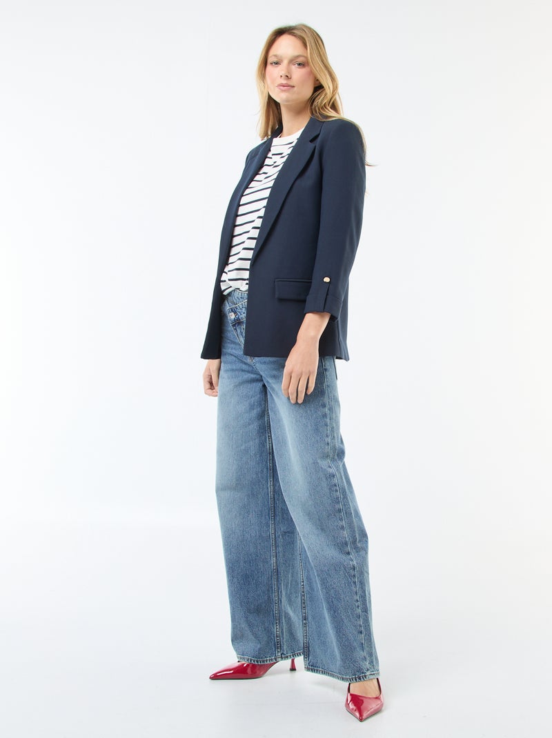 Veste tailleur avec manches 3/4 pans libres Bleu - Kiabi