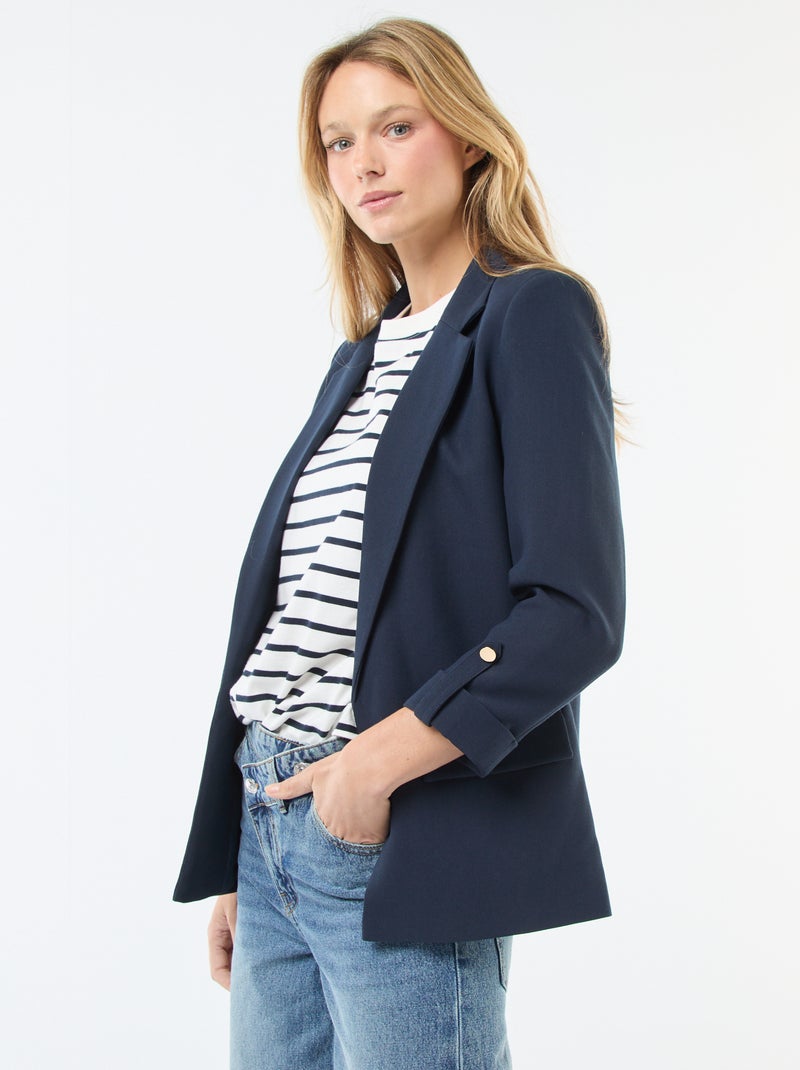 Veste tailleur avec manches 3/4 pans libres Bleu - Kiabi