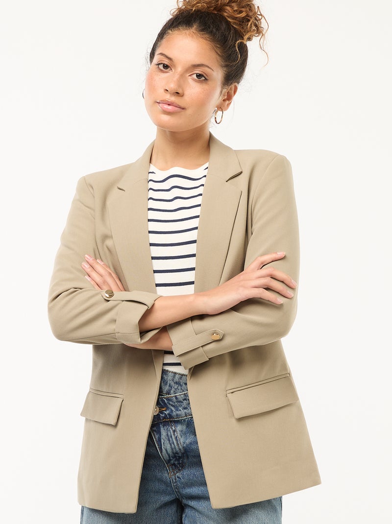Veste tailleur avec manches 3/4 pans libres Vert - Kiabi