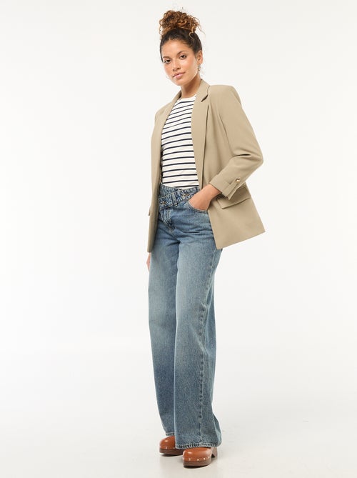 Veste tailleur avec manches 3/4 pans libres - Kiabi