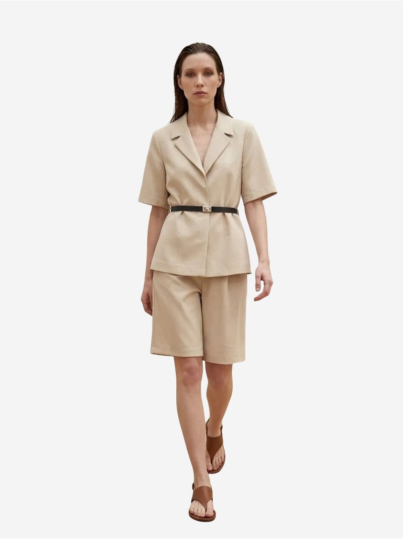 Veste tailleur ceinturée à col châle my fashion Beige argile - Kiabi