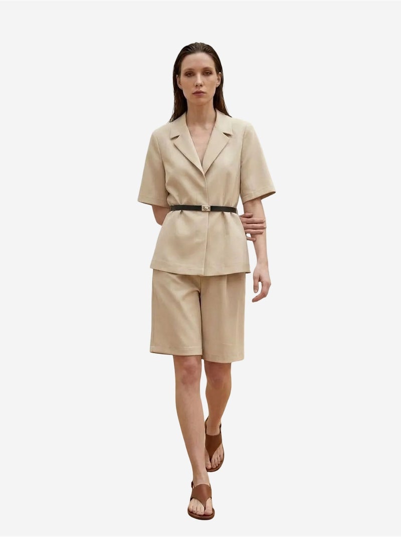 Veste tailleur ceinturée à col châle my fashion Beige argile - Kiabi