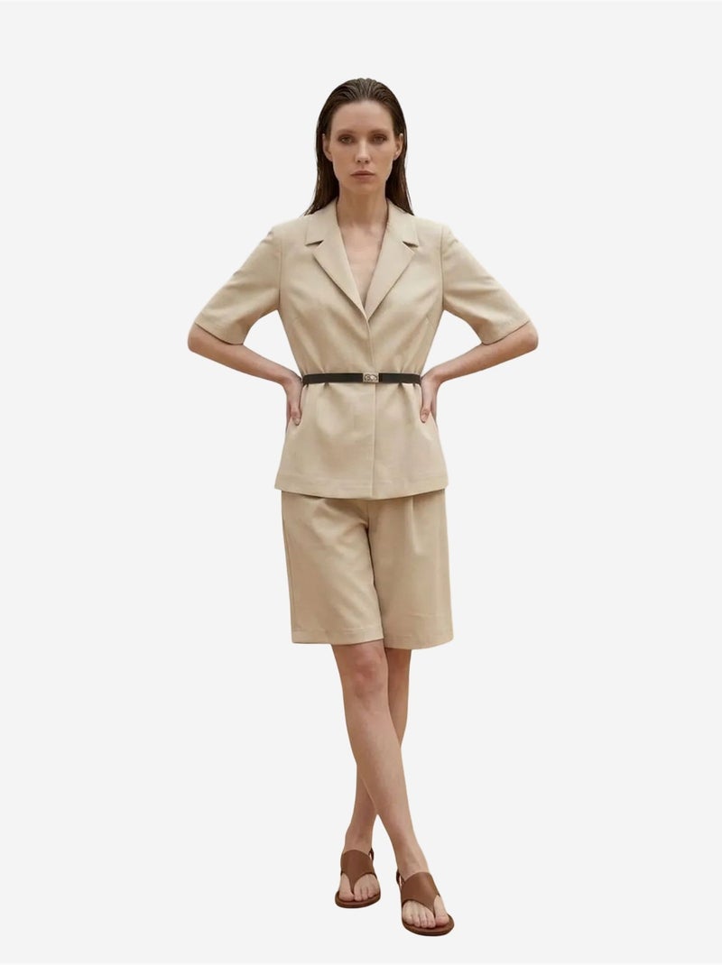 Veste tailleur ceinturée à col châle my fashion Beige argile - Kiabi