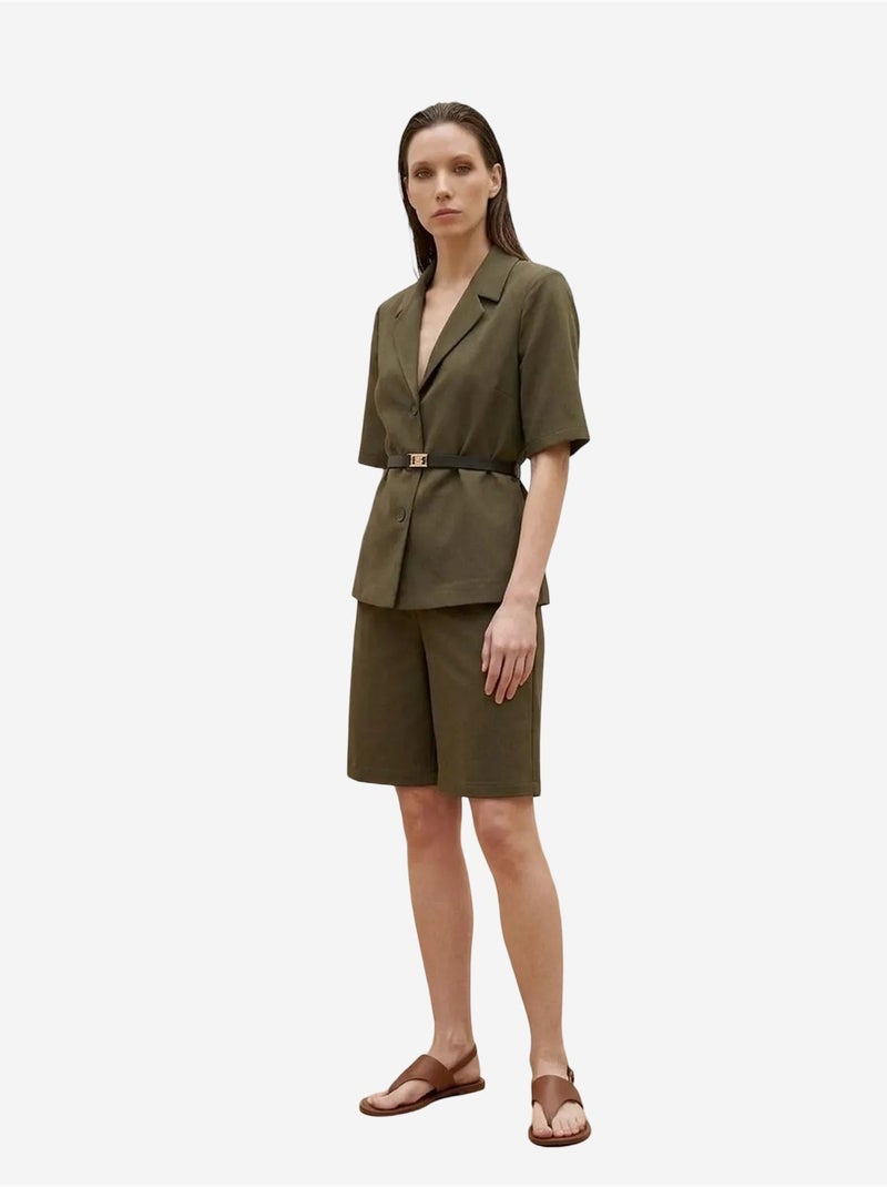 Veste tailleur ceinturée à col châle my fashion Kaki - Kiabi