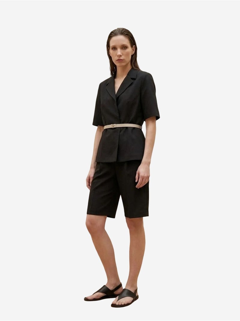 Veste tailleur ceinturée à col châle my fashion Noir - Kiabi