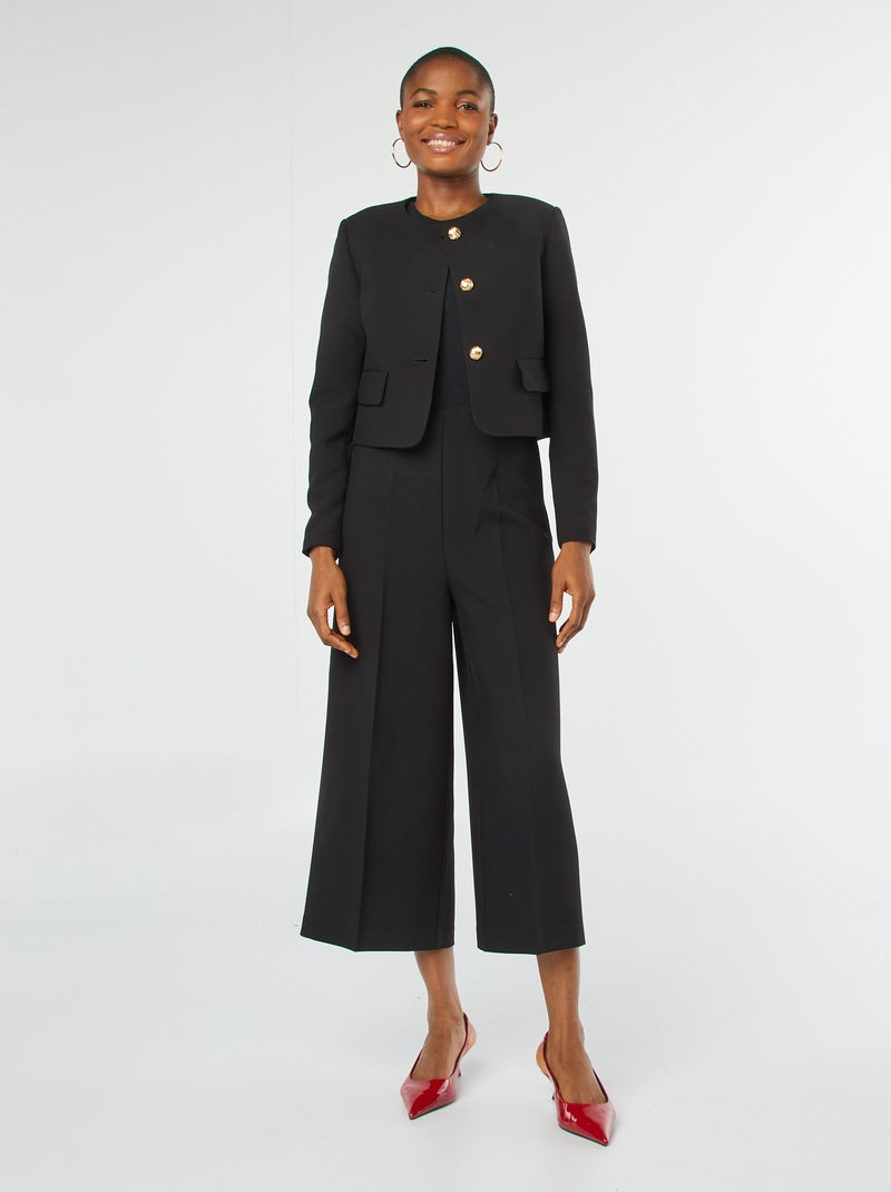 Veste tailleur coupe courte avec boutons dorés Noir - Kiabi