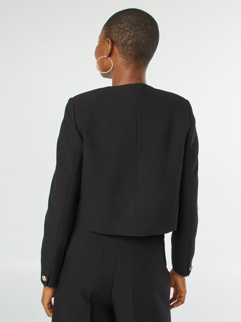 Veste tailleur coupe courte avec boutons dorés Noir - Kiabi