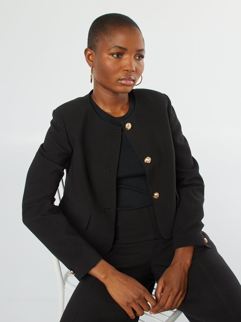 Veste tailleur coupe courte avec boutons dorés Noir - Kiabi