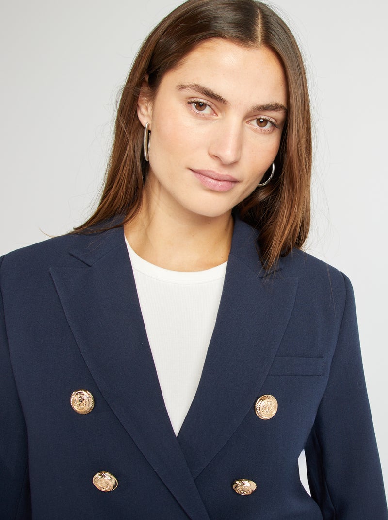 Veste tailleur crop avec boutons brillants Bleu - Kiabi