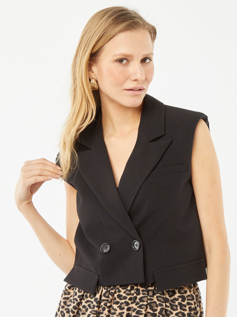 Veste tailleur crop-top  sans manches noir - Kiabi