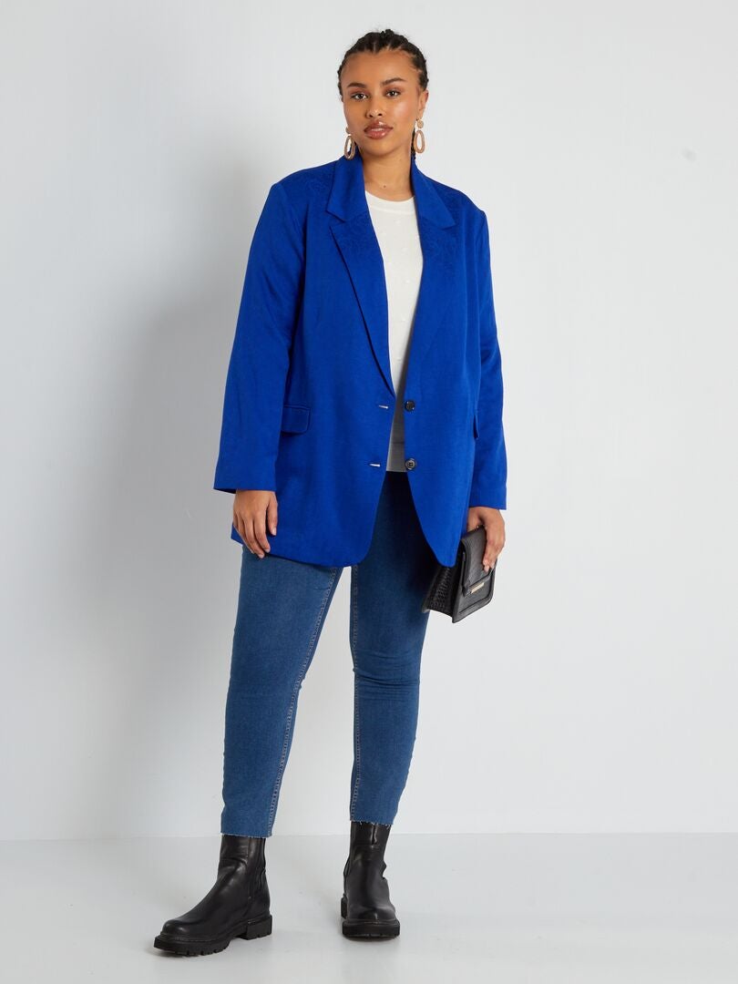 Veste tailleur en jacquard bleu - Kiabi