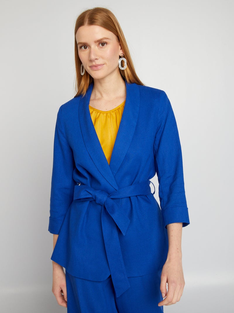 Veste tailleur en lin mélangé Bleu - Kiabi