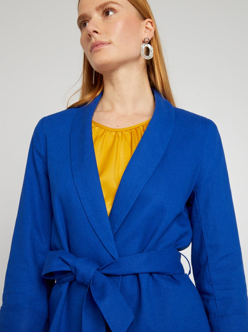 Veste tailleur en lin mélangé Bleu - Kiabi
