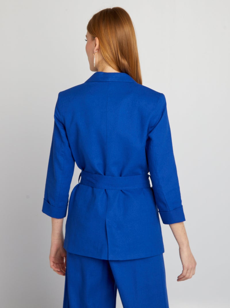 Veste tailleur en lin mélangé Bleu - Kiabi