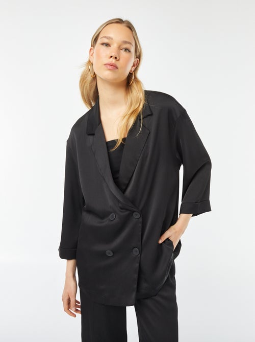 Veste tailleur en matière crêpée avec manches 3/4 - Kiabi