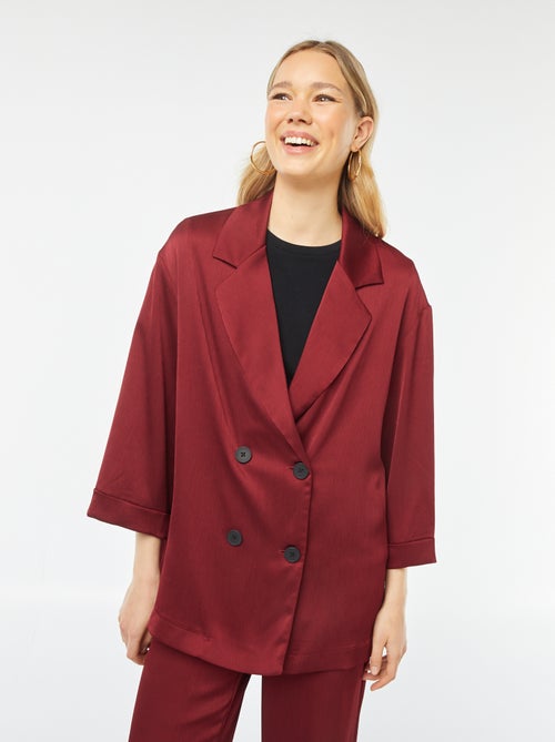 Veste tailleur en matière crêpée avec manches 3/4 - Kiabi