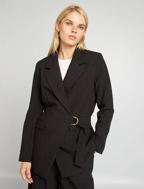 Veste tailleur longue avec boucle - Kiabi