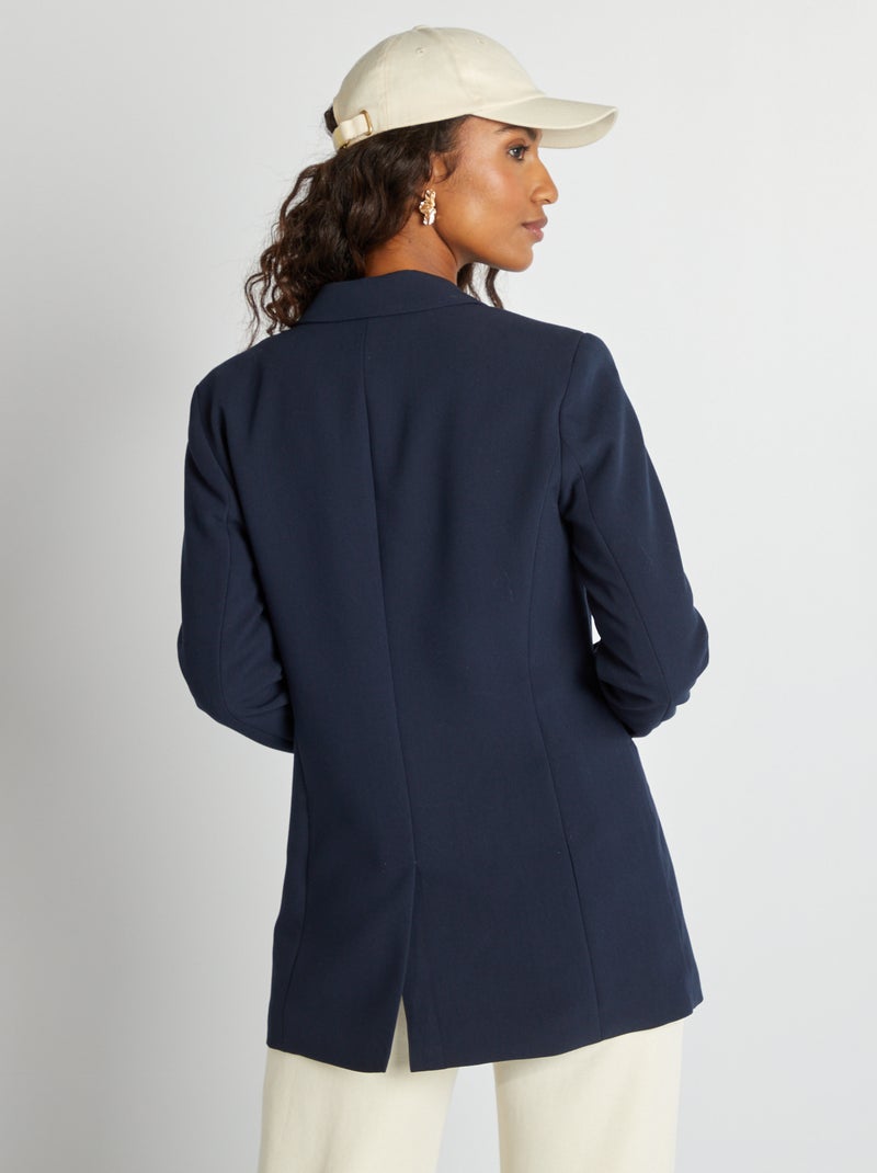Veste tailleur mi-longue avec boutons fantaisies dorés Bleu - Kiabi