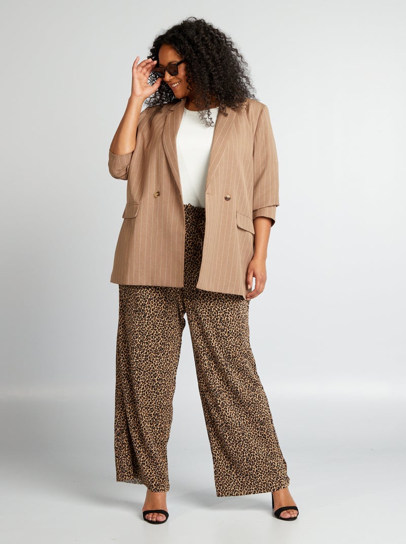 Veste tailleur mi-longue rayée Marron - Kiabi