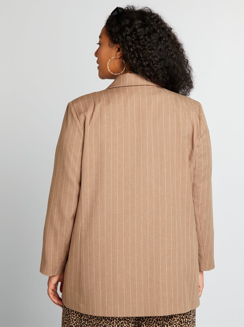 Veste tailleur mi-longue rayée Marron - Kiabi