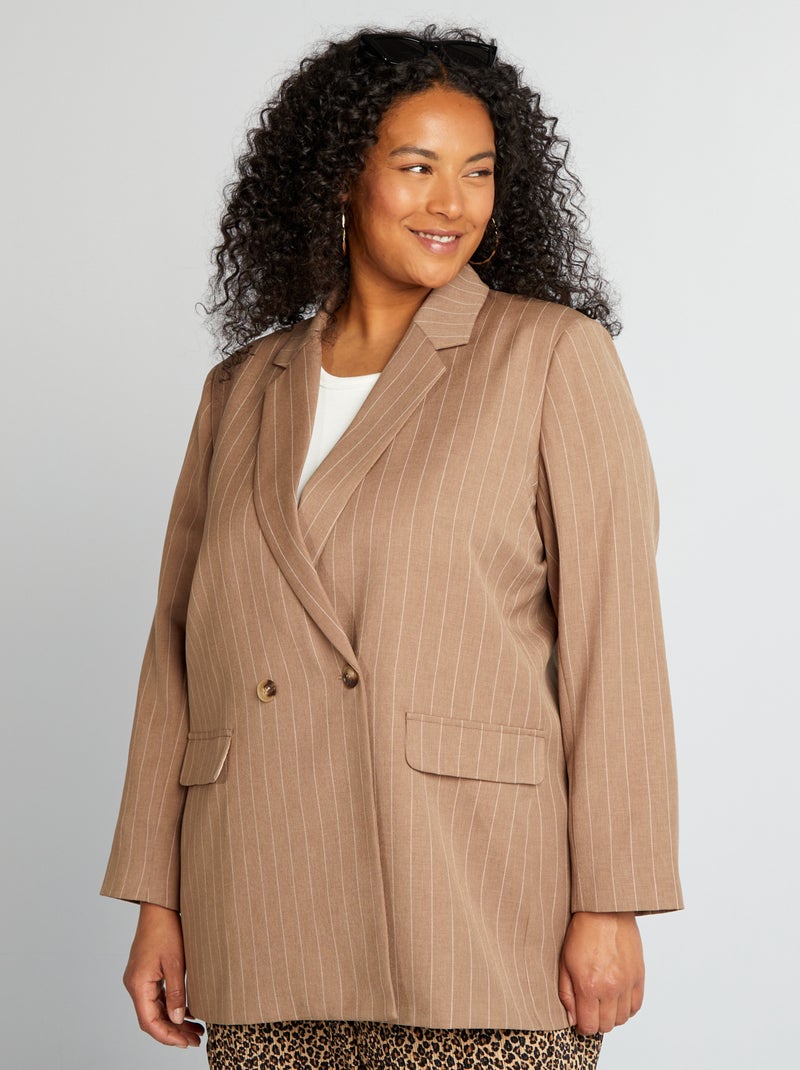 Veste tailleur mi-longue rayée Marron - Kiabi