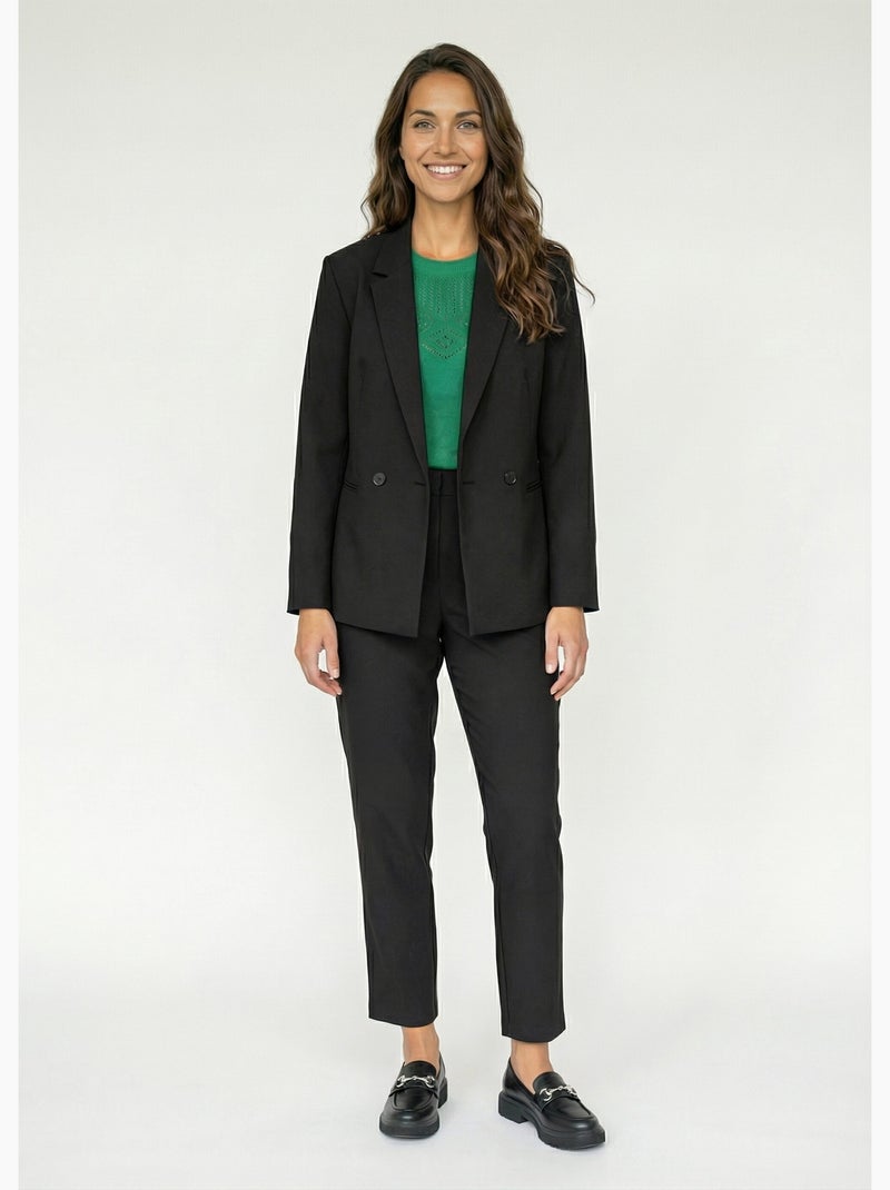 Veste tailleur unie fluide double boutonnage - Afibel Noir - Kiabi