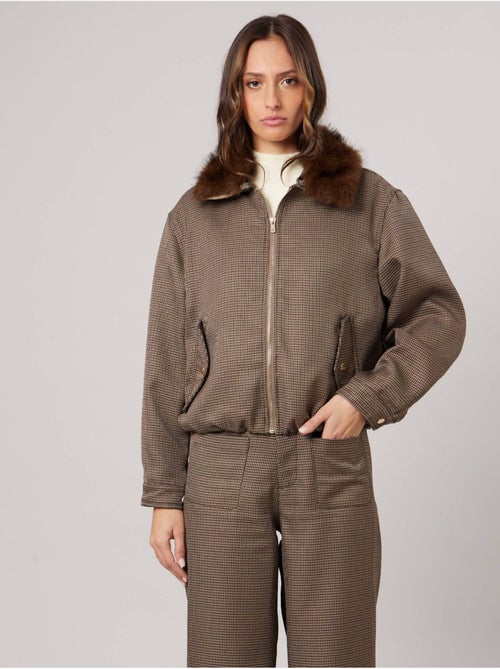 Veste teddy femme avec col effet fourrure 'deeluxe' - Kiabi