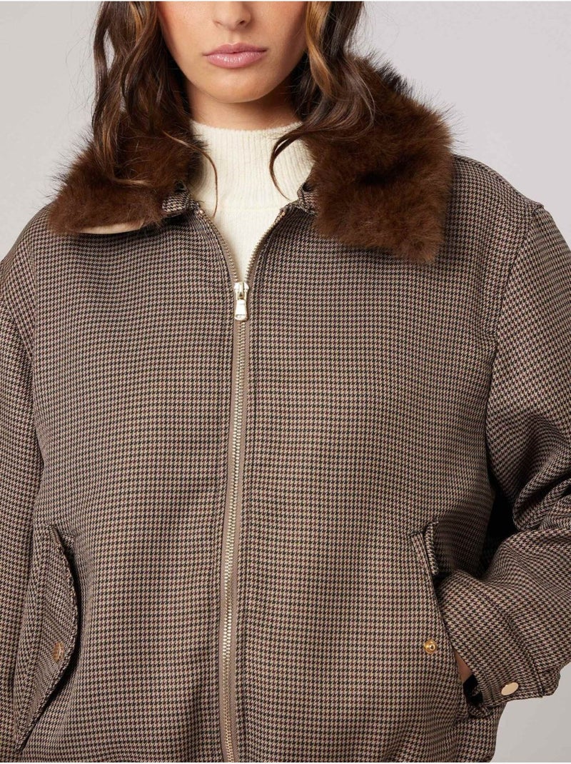 Veste teddy femme avec col effet fourrure 'deeluxe' Gris taupe - Kiabi