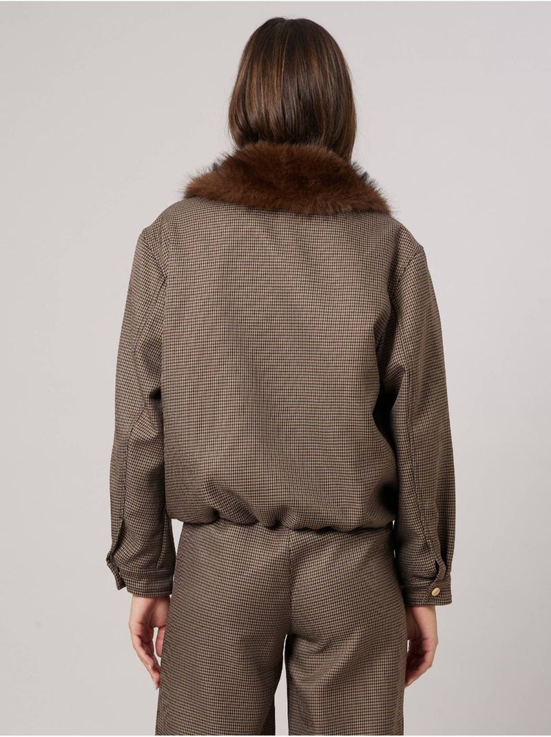 Veste teddy femme avec col effet fourrure 'deeluxe' Gris taupe - Kiabi