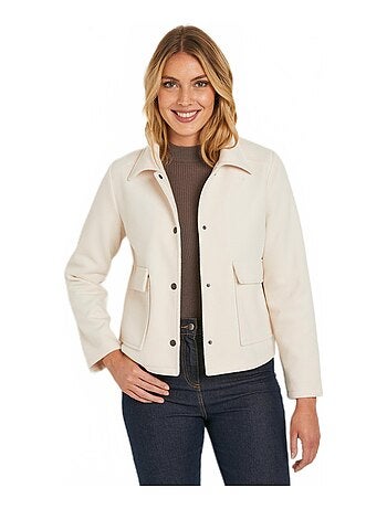 Veste tissu aspect laine pressionnée écrue