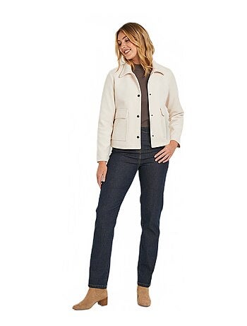 Veste tissu aspect laine pressionnée écrue