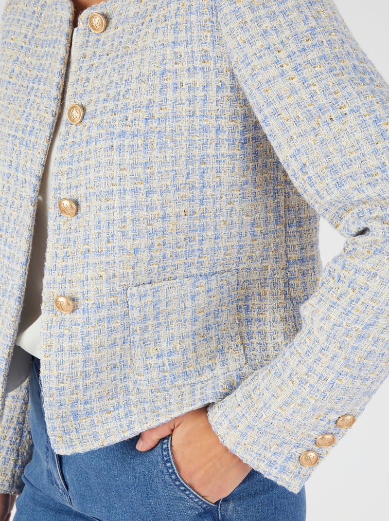 Veste tweed à carreaux et fils brillants - Damart Bleu - Kiabi