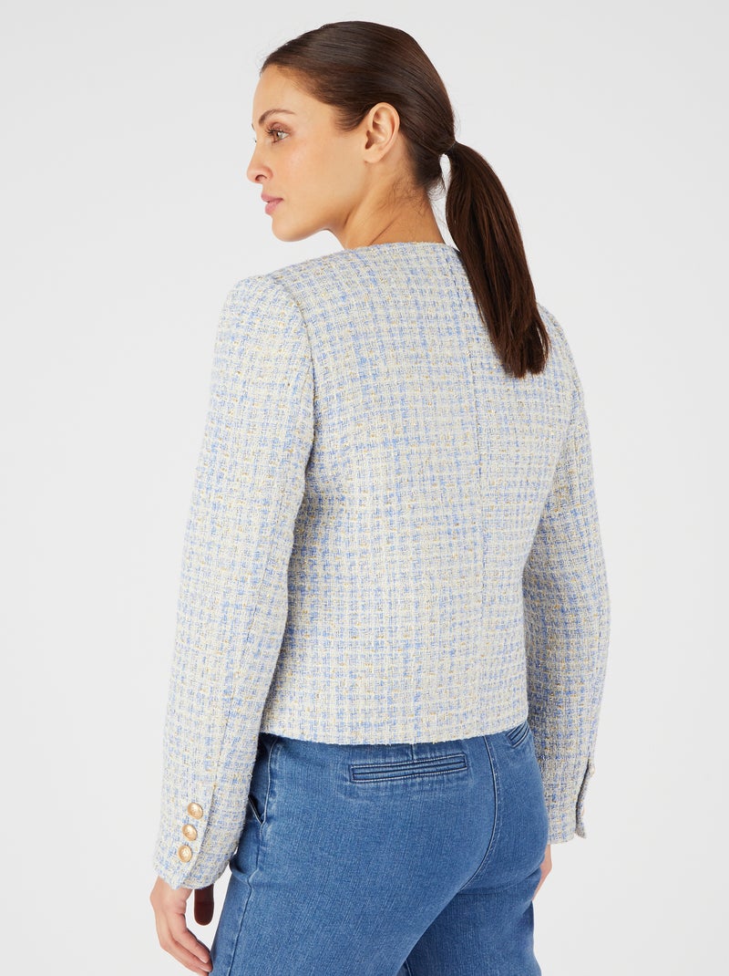 Veste tweed à carreaux et fils brillants - Damart Bleu - Kiabi