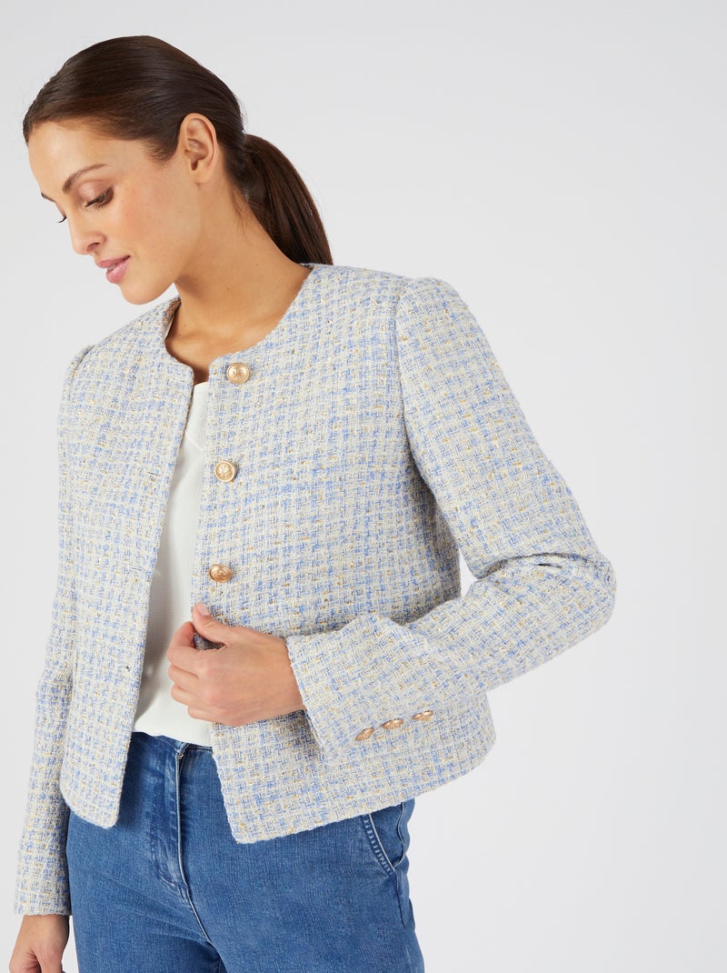 Veste tweed à carreaux et fils brillants - Damart Bleu - Kiabi