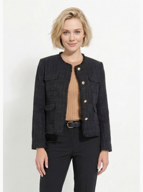 Veste tweed boutonnée frangée sans col - AFIBEL - Kiabi