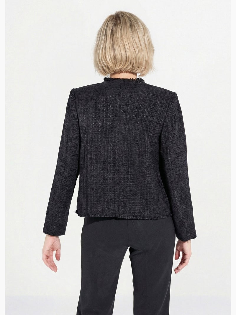 Veste tweed boutonnée frangée sans col - AFIBEL Noir - Kiabi